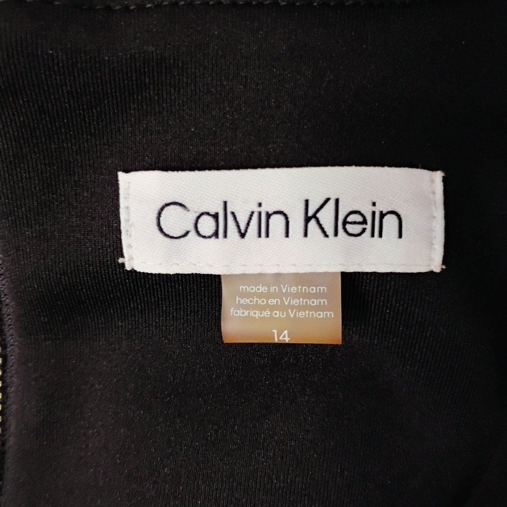 Calvin Klein Black Ruffle Neck Sleeveless Sheath Dress Gold Zip Size 14 Scuba Y - Picture 6 of 7